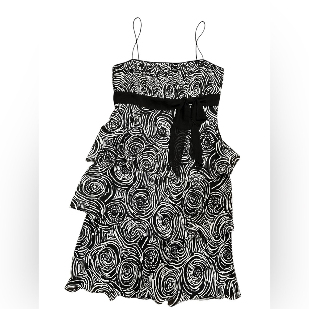 black and white tiered ruffle dress Holiday Party wedding guest spagatti straps - Picture 5 of 11